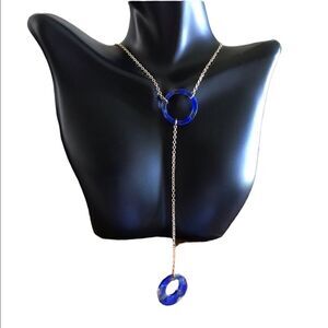 Panacea necklace 17 inches blue resin gold color chain